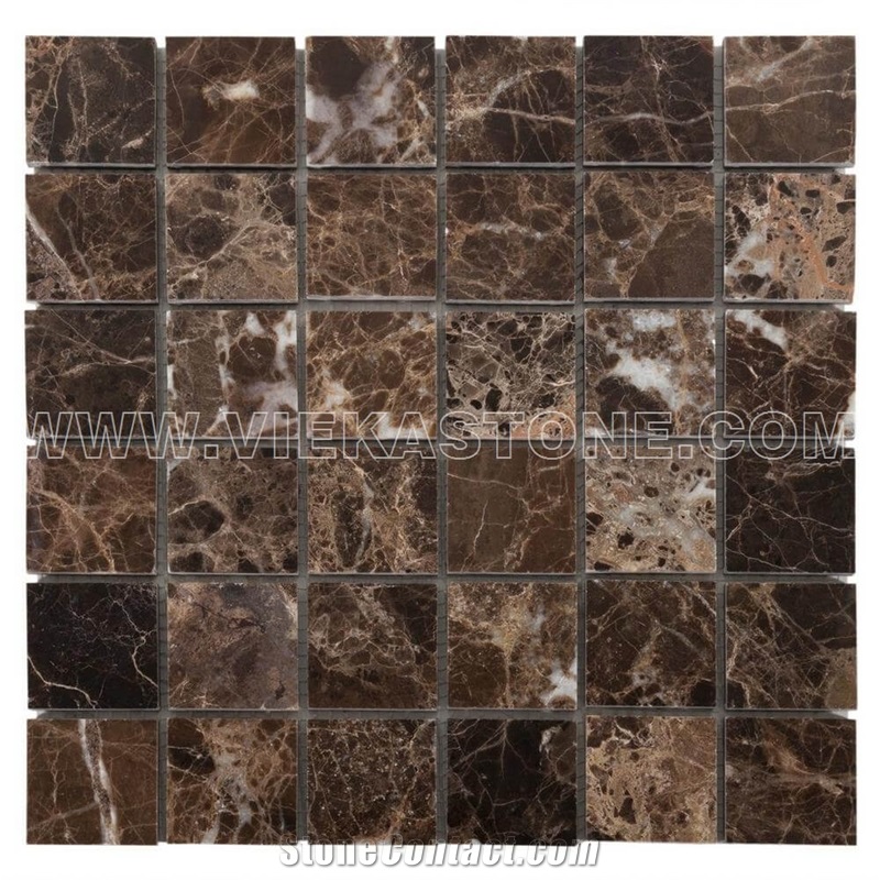 Dark Emperador Marble Mosaic Tile Square Polished for Interior Kitchen, Bathroom, Backsplash Wall Floor Covering