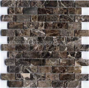 Dark Emperador Marble Mosaic Tile Subway for Interior Kitchen, Bathroom, Backsplash Wall Floor Covering Polished