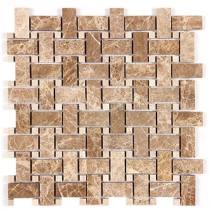 Light Emperador Marble Mosaic Tile Basketweave for Interior Kitchen, Bathroom, Backsplash Wall Floor Covering
