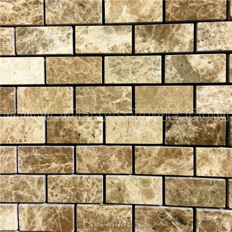Light Emperador Marble Mosaic Tile Subway for Interior Kitchen, Bathroom, Backsplash Wall Floor Covering