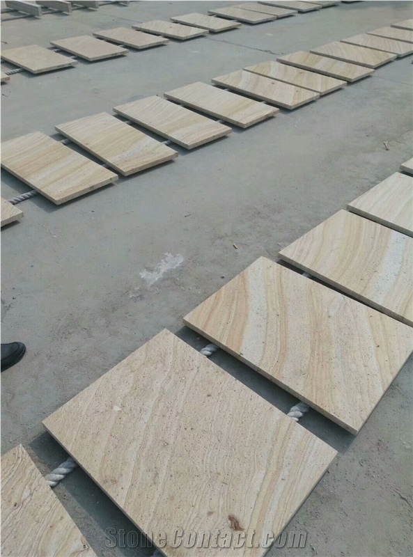 China Teakwood Sandstone Slabs Tiles Honed Surface for Paving and Wall