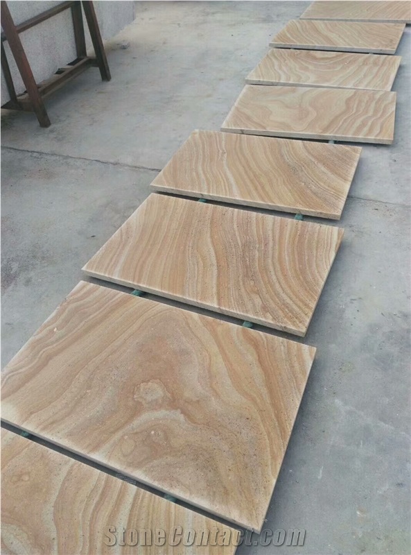China Teakwood Sandstone Slabs Tiles Honed Surface for Paving and Wall
