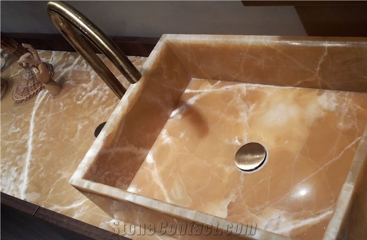 Honey Onyx Onice Alabastro Wash Basin, Vanity Top