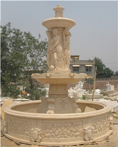 Beige Marble Sculptured Fountain & Handcarved Exterior Fountains for Garden Decoration & Large Garden Water Fountain