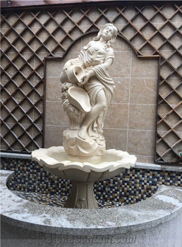 Beige Marble Sculptured Fountain & Handcarved Exterior Fountains for Garden Decoration & Large Garden Water Fountain