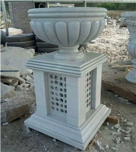 Classical Garden Stone Carving Flowerpots,Hunan White Marble Flower Vase Pot in Stock