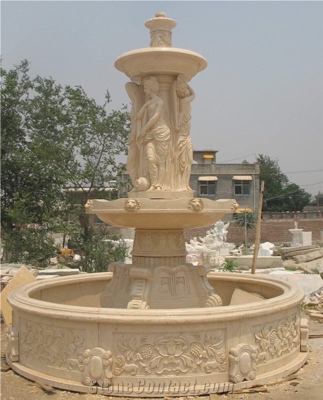Cream Marble Sculptured Fountain&Granite Floating Sphere Fountain&Handcarved Exterior Fountains for Garden Decoration& Large Garden Water Fountain