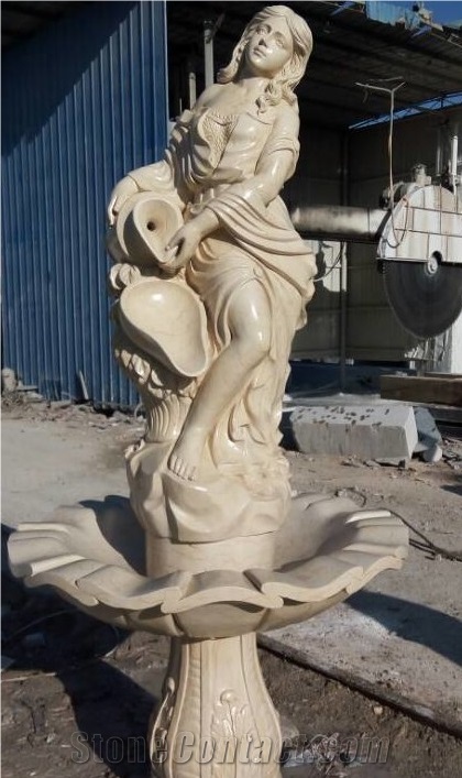 Egypt Cream Marble Garden Carving Statue Water Fountain