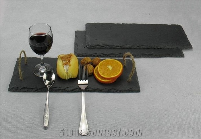 Factory Direct Sales Wholesale Natural Edge 30200.5cm Rectangle Black Slate Stone Cheese Board