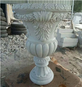 Garden White Marble Flower Pot Decoration, Marble Flower Pot Planter