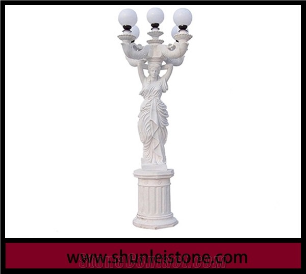Home Decoration Marble Angel with Lamp Statue/Marble Light Figure Statue