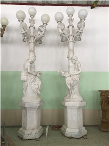 Home Decoration Marble Angel with Lamp Statue/Marble Light Figure Statue