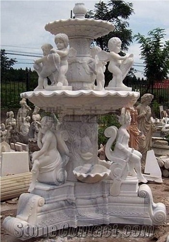 Large White Marble Sculpture Hotel Water Fountain,White Marble Water Fountain with Angel Child Statue