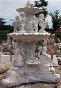 Large White Marble Sculpture Hotel Water Fountain,White Marble Water Fountain with Angel Child Statue