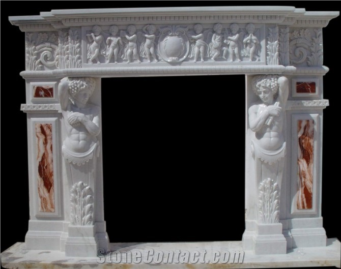 Pure White Marble Carved Fireplace Cover,Customized Hand Carved Sculptured Cheap Marble Freestanding Fireplace Mantel for Warm