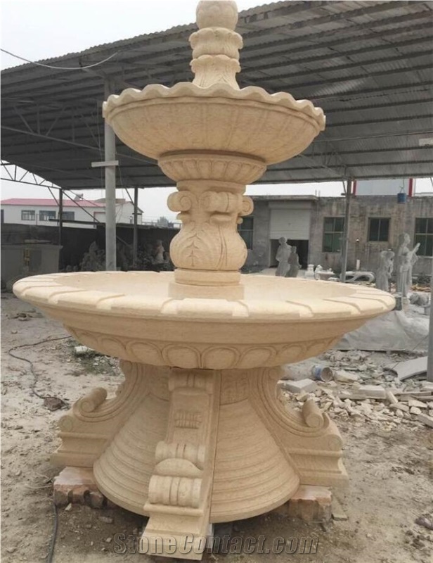 Stone Water Fountain Outdoor, Cream Marble Stone Water Fountain