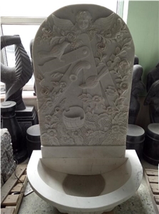 Wall Fountain for Garden, Hand Carved Marble Wall Fountain