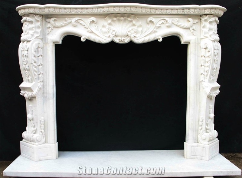 Western Style China Han White Pure White Marble Fireplace Mantel Sculptured Flower Carving Handcarved Fire Place Health