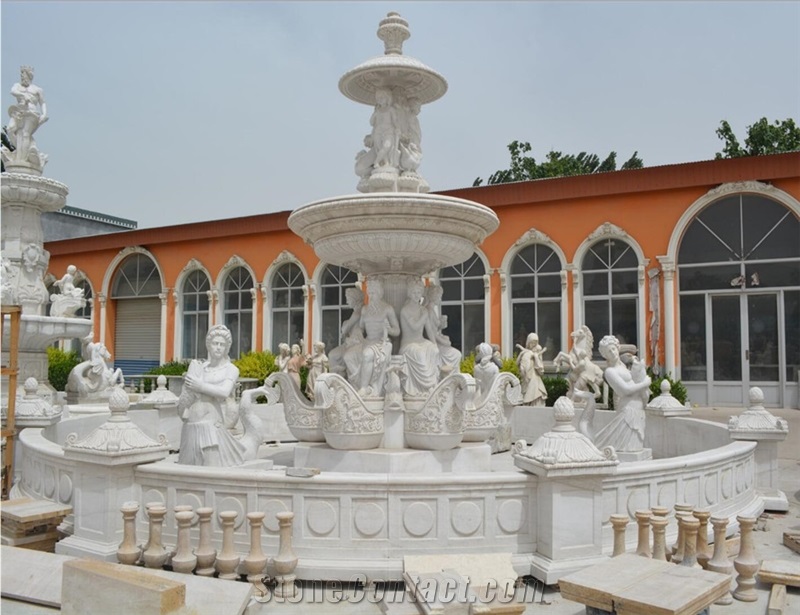 White Horse Marble Fountain Prices for Sale,Large Outdoor Garden Stone Water Fountain