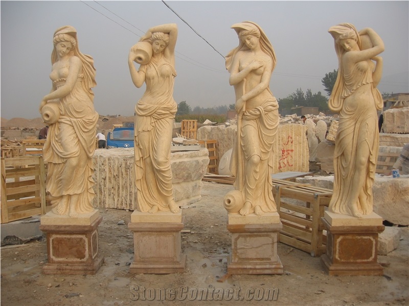 Yellow Sandstone Human Sculpture Handcarved /Weatern Style