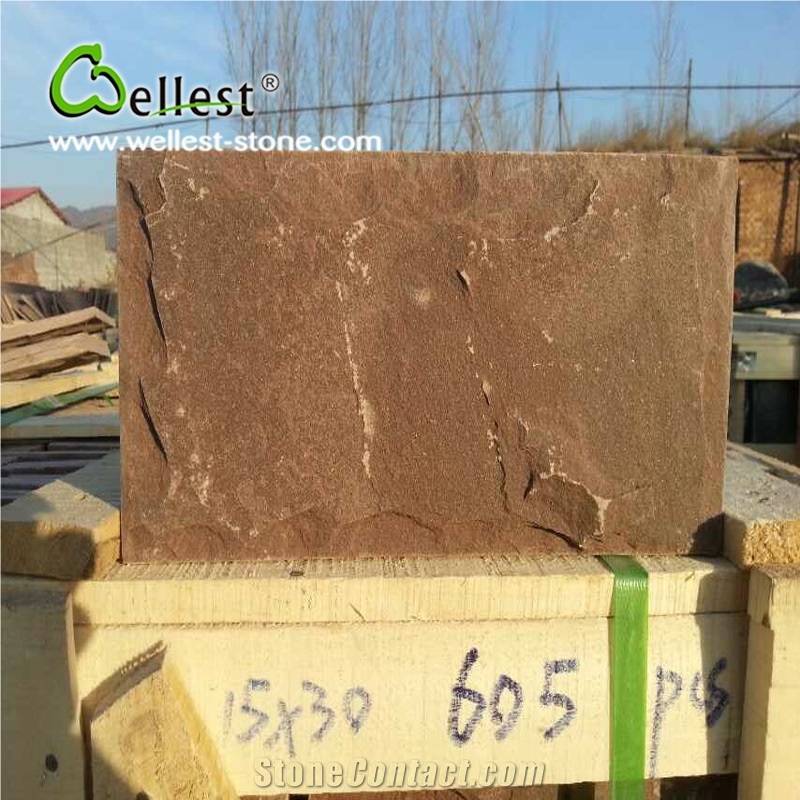 Brown Sandstone Split Mushroom Pillow Face Castle Stone Strip for Feature and Garden Exterior Wall Cladding