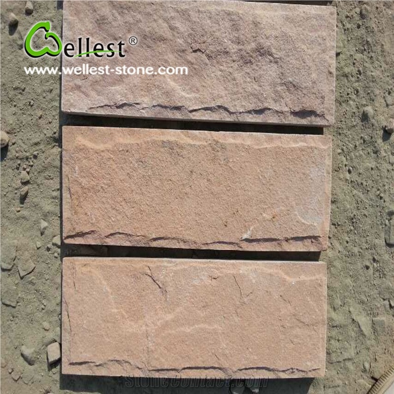 Orange Pink Red Sandstone Split Mushroom Pillow Face Castle Stone Strip for Feature and Garden Exterior Wall Cladding