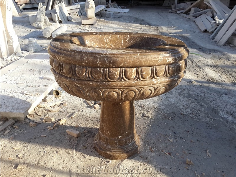 Chinese Emperador Marble Sink with Pedestal