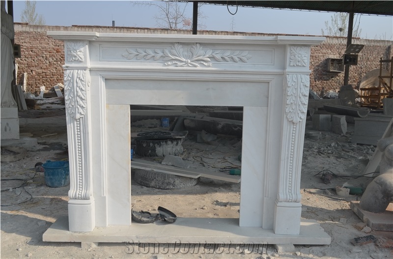 Classic White Marble Fireplace Mantel Surround Flower Hearth