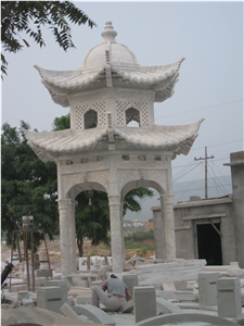 Hand Carved Grey Marble Double Gazebo in Chinese Style