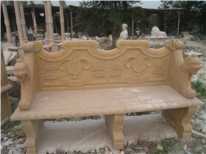 Yellow Marble Bench with Hand Carved Outdoor Furniture