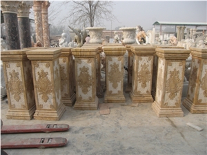 Yellow Marble Post Pedestal for Balustrade or Decoration