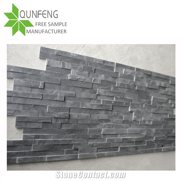 Black Slate Charcoal Natural Culture Stone Stacked,Tile Wall Cladding Panel Split Face Mosaic Rock 36x10cm Z-Shape Veneer