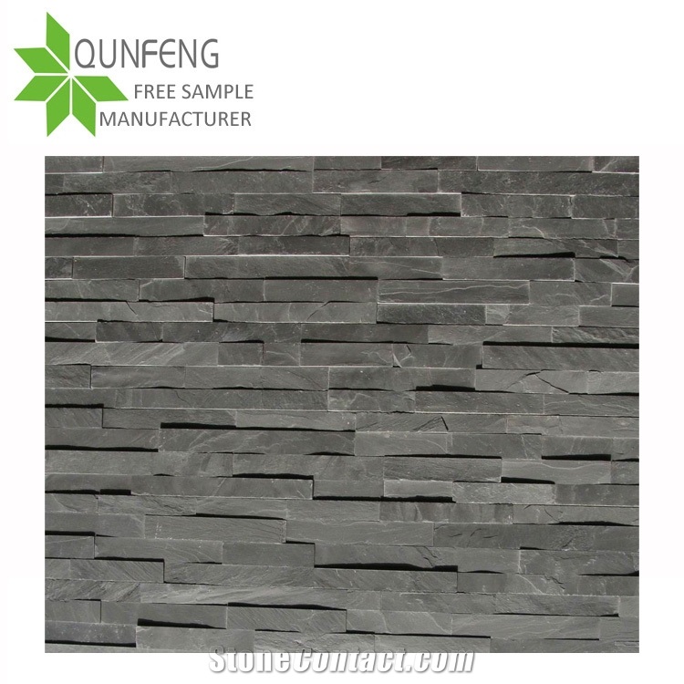 Black Slate Charcoal Natural Culture Stone Stacked,Tile Wall Cladding Panel Split Face Mosaic Rock 36x10cm Z-Shape Veneer