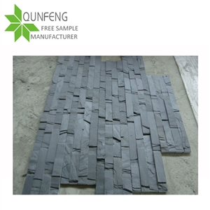 China Black Slate Stacked Stone Veneer with Mushroom Surface,Flexible Stone Slate Cladding