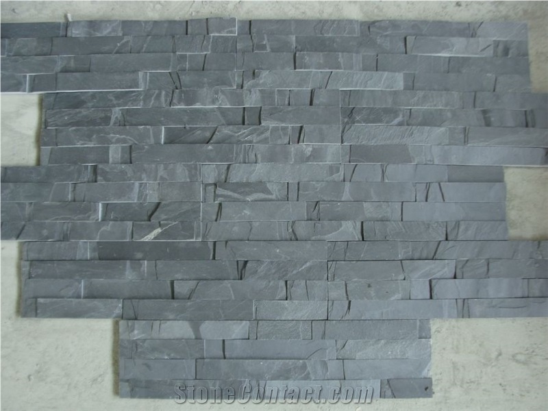 China Black Slate Stacked Stone Veneer with Mushroom Surface,Flexible Stone Slate Cladding