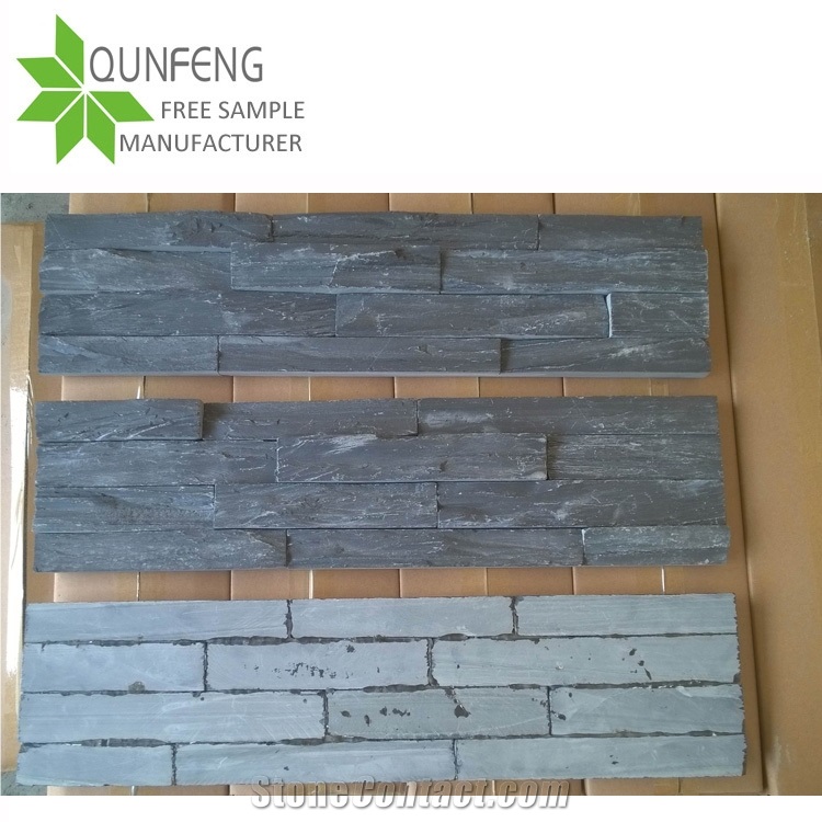 Erosion Resistance Antacid Split Surface Natural Black Culture Stone Wall Panel/Slate Wall Cladding Stone