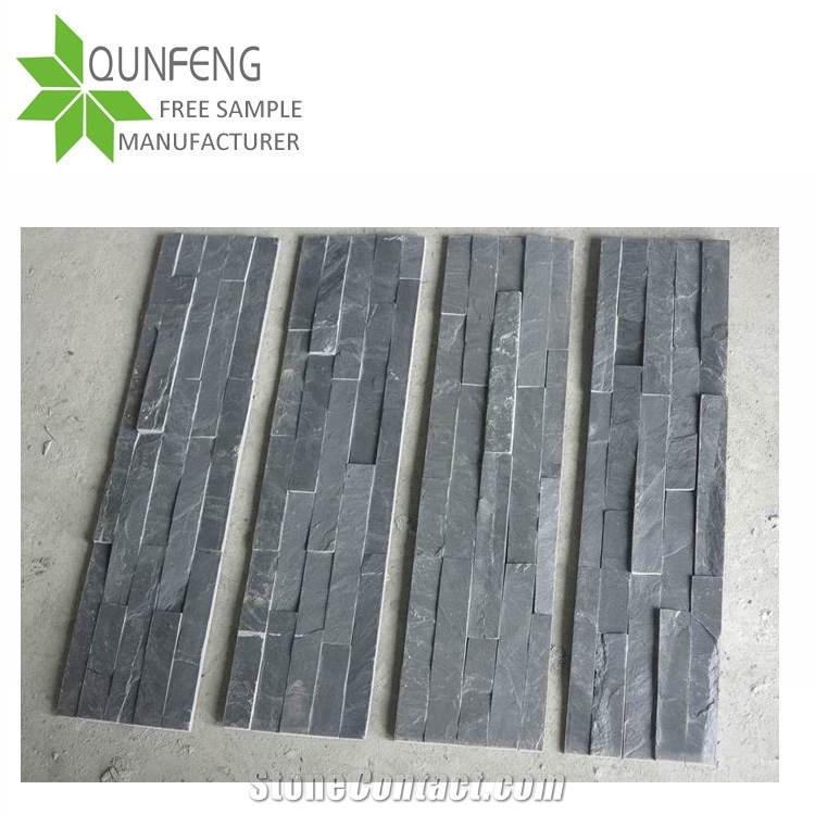 Fireplace Split Black Slate Wall Panel Stone, Interior and Exterior Wall Decorative Stone