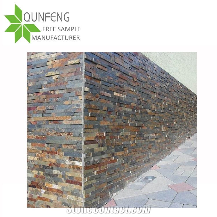 Hebei Populare Autumn Gold/Rusty Slate Brick Stacked Stone for Corner Slate Stone