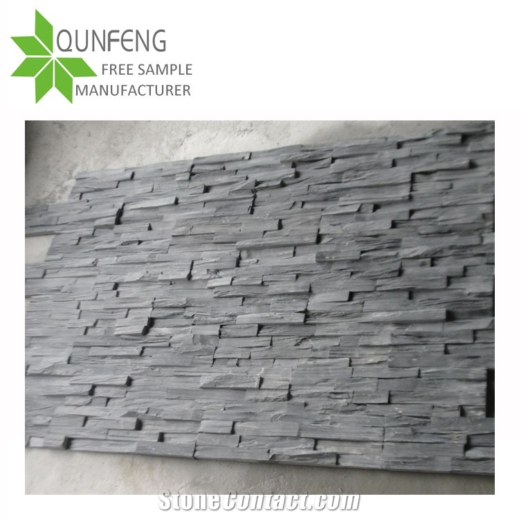 Manufactured China Natural Black Slate Stone Wall Decor with Raw Edge, Stacked Stone Cladding