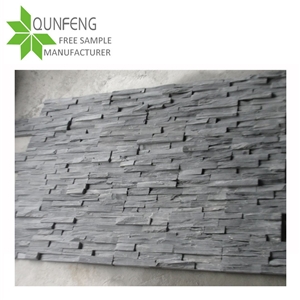 Manufactured China Natural Black Slate Stone Wall Decor with Raw Edge, Stacked Stone Cladding
