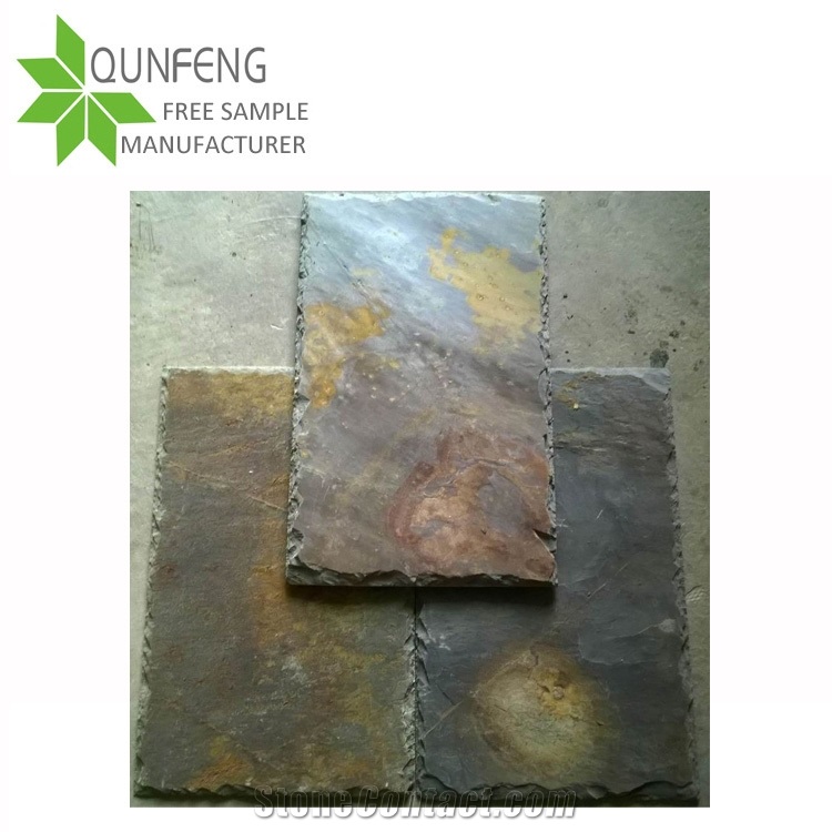 Rectangular Rusty/Multicolor Slate Roof Tile, Natural Split,With Pre-Drilled Holes,Roofing Slate Tiles,Rust Slate