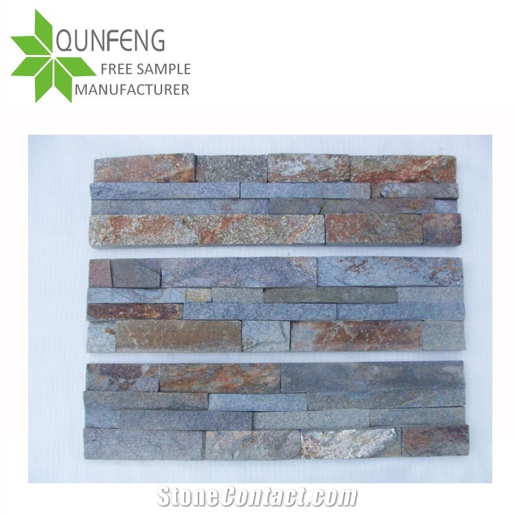 Split Surface Durable Non-Fading Natural Multicolor Quartzite Culture Stone Wall Panel/Stacked Stone Wall Cladding