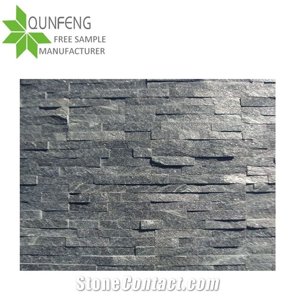 Split Surface Erosion Resistance Antacid Natural Stone Wall Tile Black Quartzite Culture Stone