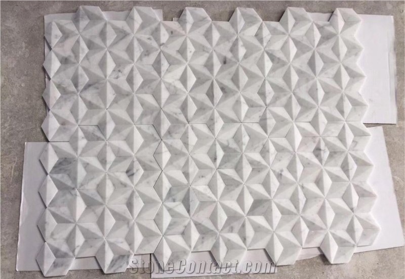 Natural Stone Carrara White Marble Mosaic Design 3d Tile for Wall Covering, Floor Covering Tiles