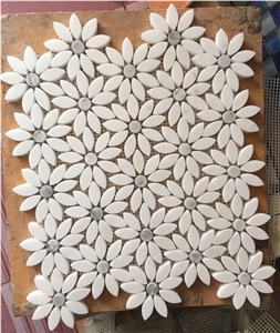 White Marble Stone Mosaic, Marble Mosaic Tile Flower Design, Natural Stone Mosaic
