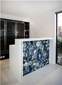 Backlit Blue Agate Composite Glass- Semiprecious Stone Counter Top