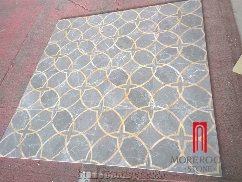 Wall Decoration Round Shape Blue and Golden Marble Mosaic Tile