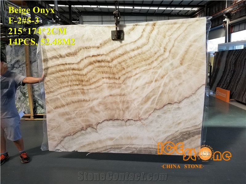 China Beige Onyx,Large Quantity,Perfect Transpancy , Good Quality, Bookmatch, Quarry Owner, Floor , Hotel, Tv Set,Italy Tenax Ab Glue Processing.