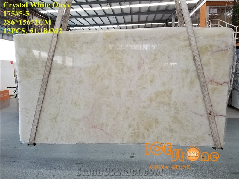 China Crystal White Onyx Slab, Perfect Transpancy, Good for Project,Large Quality with Super Quality, Italy Processing, Hotel Floor