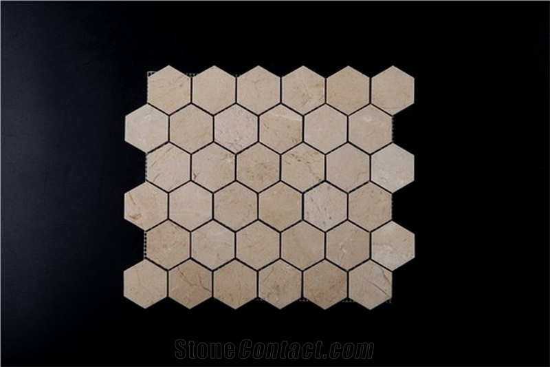 Egyptian Spanish Beige Brown Marble Mosaics Hexagon Linear Strips Square
